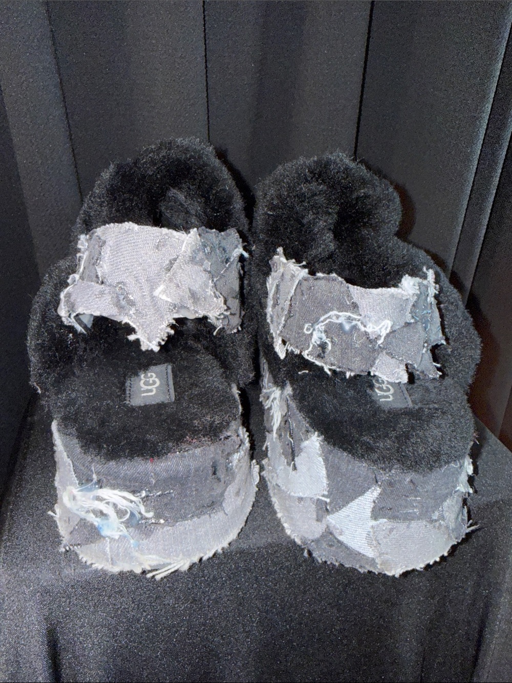 UGG Black Sequin Faux-Fur Slip-On Platform Sneakers - Picture 4 of 5